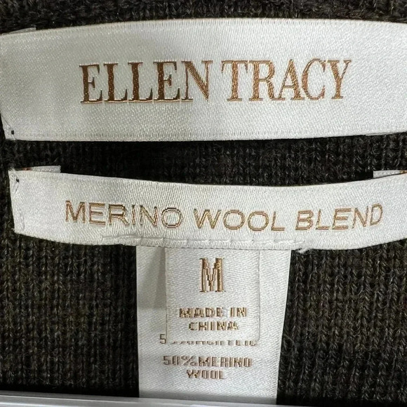 Ellen Tracy Women M Merino Wool Blend Cardigan Dress Toggle Buttons Pockets - Picture 13 of 16